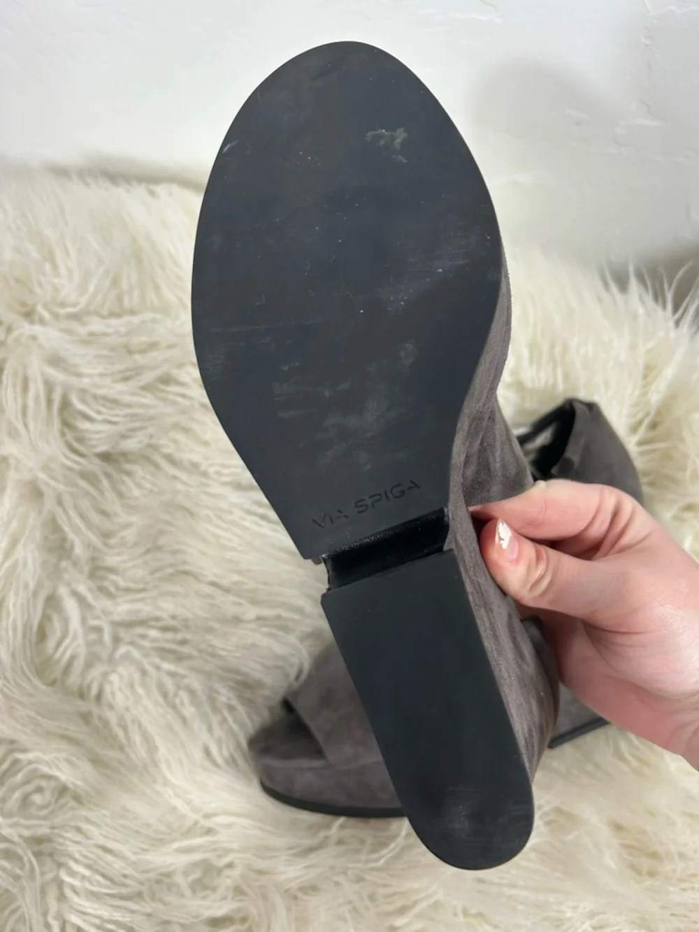 Via Spiga Wren Grey Suede Wedge‎ Sandals Size 9M